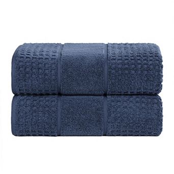 SUPERIOR 2 pc Zero Twist Cotton Waffle Honeycomb Plush Bath Sheet Set