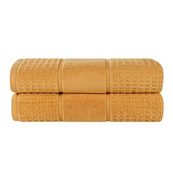 SUPERIOR 2 pc Zero Twist Cotton Waffle Honeycomb Plush Bath Sheet Set