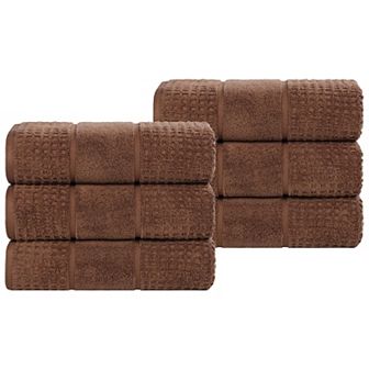 SUPERIOR 6 pc Zero Twist Cotton Waffle Honeycomb Plush Hand Towel Set