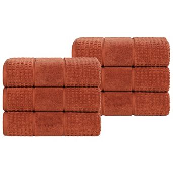 SUPERIOR 6 pc Zero Twist Cotton Waffle Honeycomb Plush Hand Towel Set