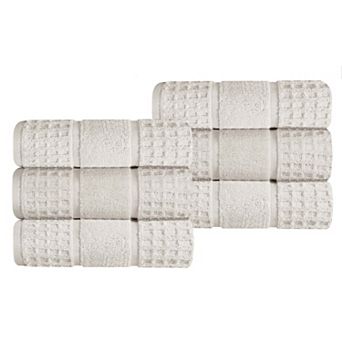 SUPERIOR 6 pc Zero Twist Cotton Waffle Honeycomb Plush Hand Towel Set