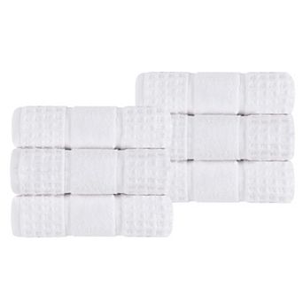 SUPERIOR 6 pc Zero Twist Cotton Waffle Honeycomb Plush Hand Towel Set