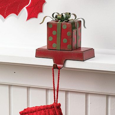 Haven Living Red & Green 5" Gift Box Metal Stocking Holder