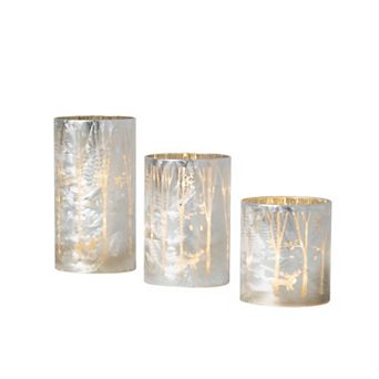 Haven Living Winter Scene 3 pc Glass Pillar Candle Holder Set