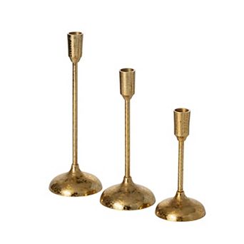 Haven Living 3 pc Brushed Gold Mod Taper Candle Holder Set