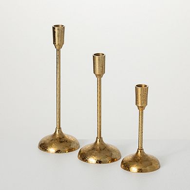 Haven Living 3-Piece Brushed Gold Mod Taper Candle Holder Set