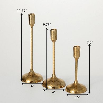Haven Living 3-Piece Brushed Gold Mod Taper Candle Holder Set