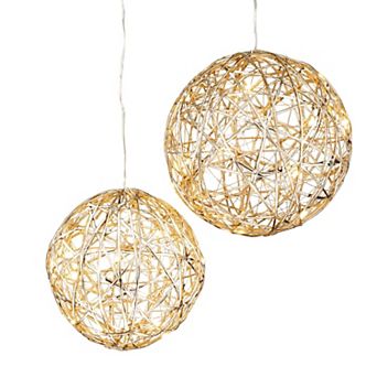 Haven Living 2 pc Gold Lighted Hanging Globe Set
