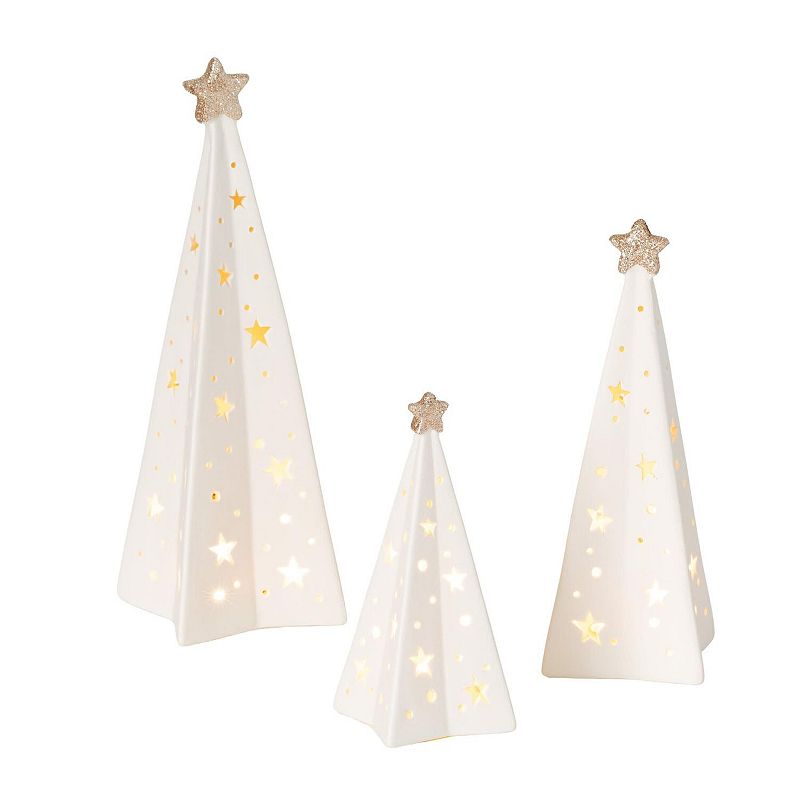 Sullivans Lighted Star Trees White 9.25 H Ceramic Set of 3