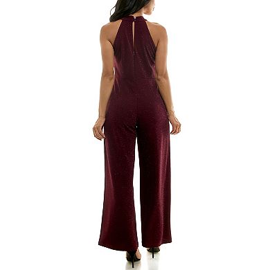 Women's Nina Leonard Glitter Twist Neck Jumpsuit