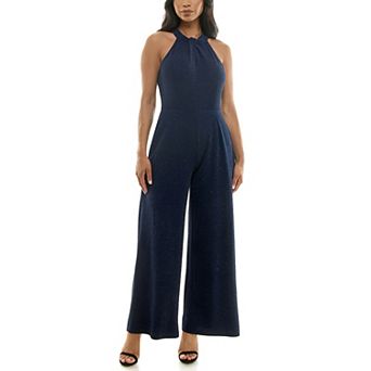 Women's Nina Leonard Glitter Twist Neck Jumpsuit