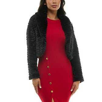 Women's Nina Leonard Curved Faux Fur Bolero