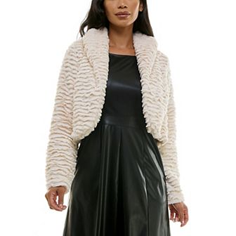 Women's Nina Leonard Curved Faux Fur Bolero