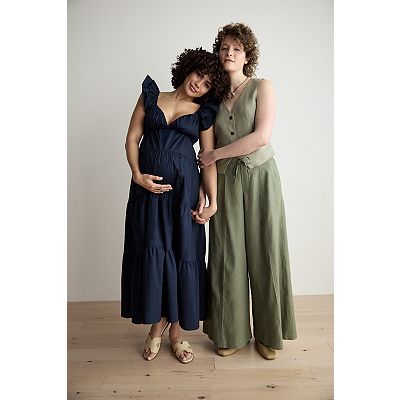 Maternity Motherhood Babydoll Ruffle Maxi Dress