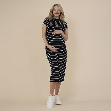 Maternity Motherhood Mock Neck Midi Dress