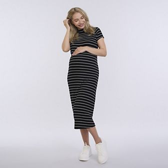 Maternity Motherhood Mock Neck Midi Dress