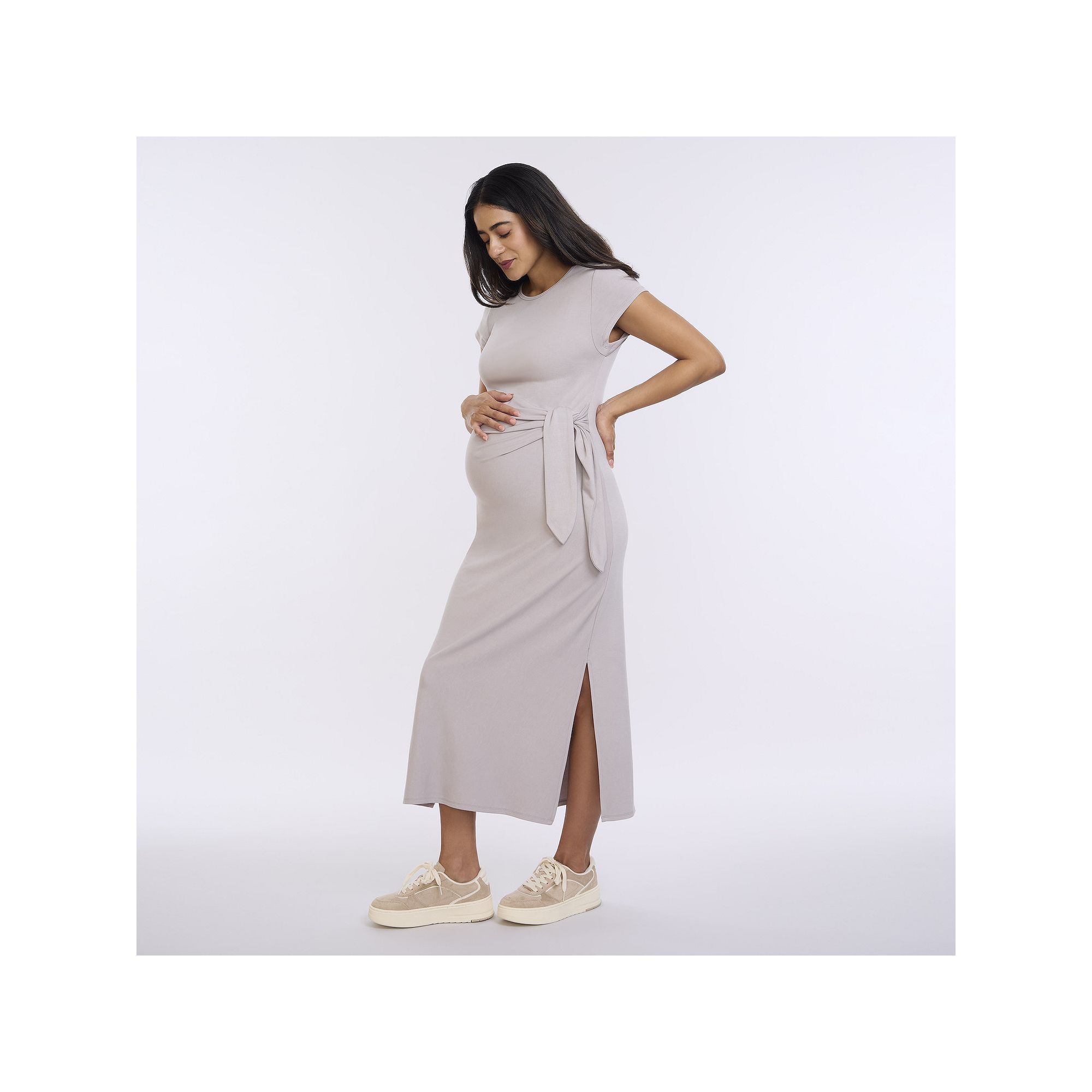 Maternity Motherhood Tie Detail Midi Dress, Womens, Size: XS-MAT, White