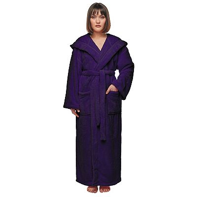 Womens Hooded Ankle Length Long Fleece Bathrobe