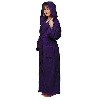 Womens Hooded Ankle Length Long Fleece Bathrobe