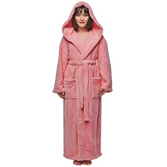 Womens Hooded Ankle Length Long Fleece Bathrobe