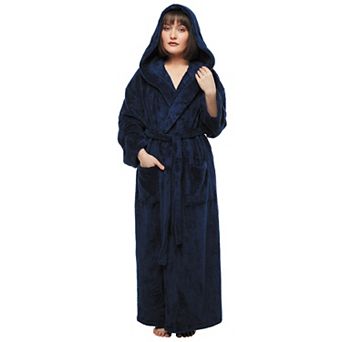 Womens Hooded Ankle Length Long Fleece Bathrobe