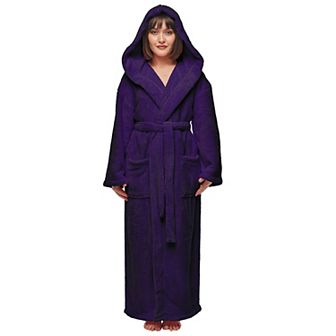 Womens Hooded Ankle Length Long Fleece Bathrobe