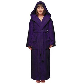 Womens Hooded Ankle Length Long Fleece Bathrobe