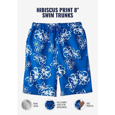 Kingsize Men's Big & Tall Hibiscus Print 8 Swim Trunks