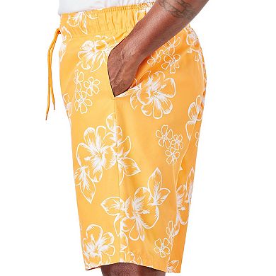 KingSize Men's Big & Tall Hibiscus Print 8"" Swim Trunks