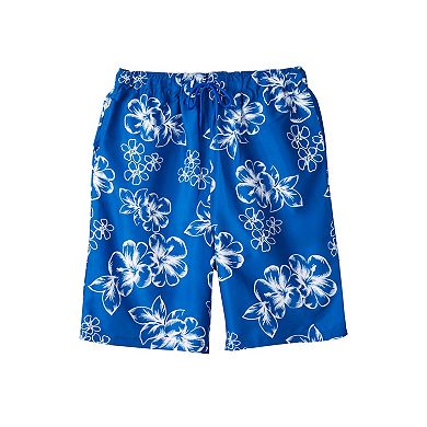 KingSize Men's Big & Tall Hibiscus Print 8"" Swim Trunks