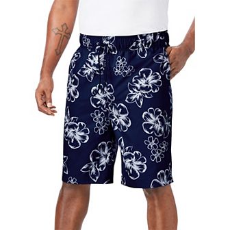 Kingsize Men's Big & Tall Hibiscus Print 8 Swim Trunks