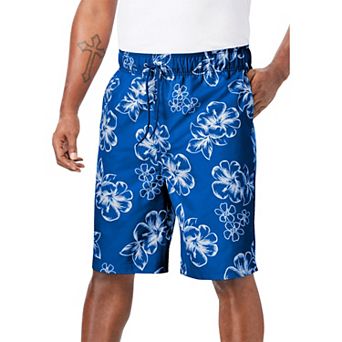 KingSize Men's Big & Tall Hibiscus Print 8 Swim Trunks