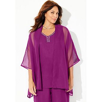Catherines Women's Plus Size Petite Ritzy Cardigan & Tank Set