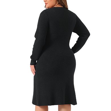 Women's Plus Size Knit Pullover Sweater Dress Fall Crew Neck Long Sleeve