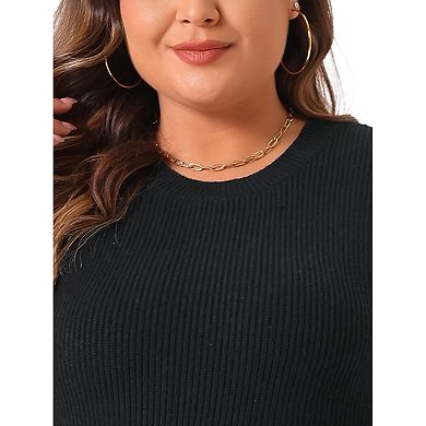 Women's Plus Size Knit Pullover Sweater Dress Fall Crew Neck Long Sleeve
