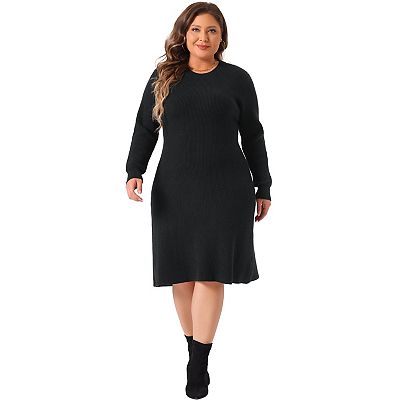 Women s Plus Size Knit Pullover Sweater Dress Fall Crew Neck Long Sleeve