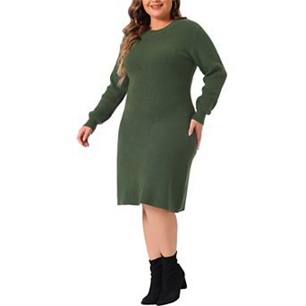 Women's Plus Size Knit Pullover Sweater Dress Fall Crew Neck Long Sleeve