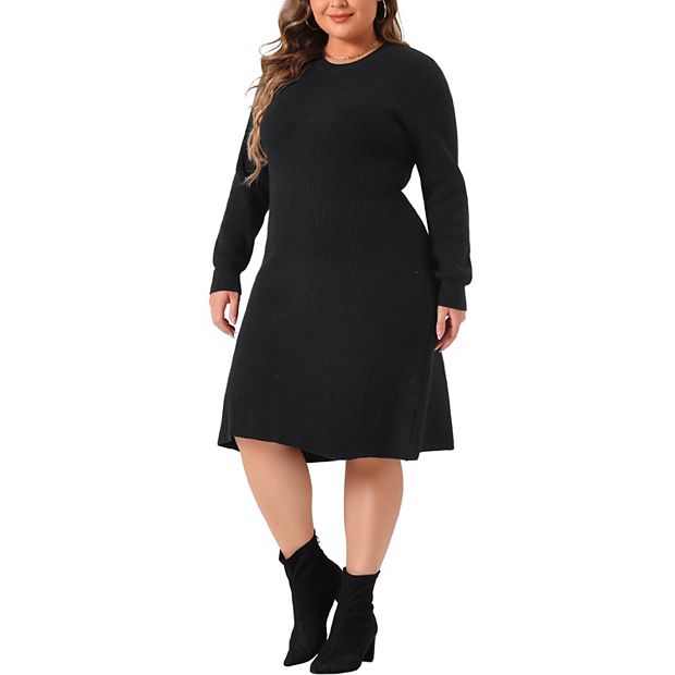 Women s Plus Size Knit Pullover Sweater Dress Fall Crew Neck Long Sleeve