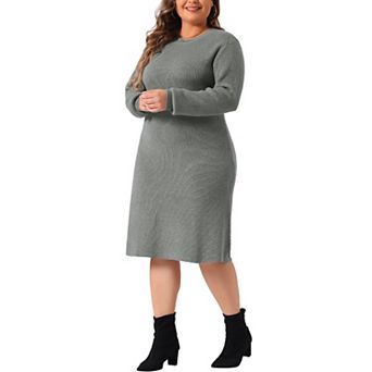 Women's Plus Size Knit Pullover Sweater Dress Fall Crew Neck Long Sleeve