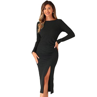 Long sleeve fitted midi dress deals