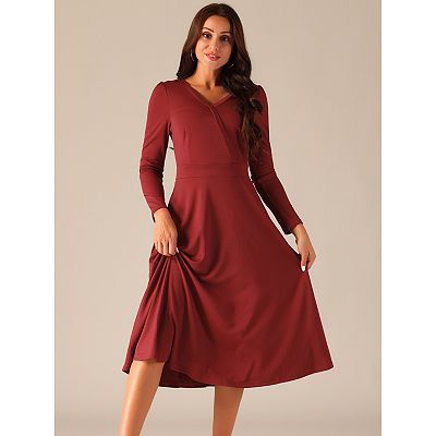 fitted lace wedding dress Debra Long Sleeved Stretchy Swing Dress in Red main image 1