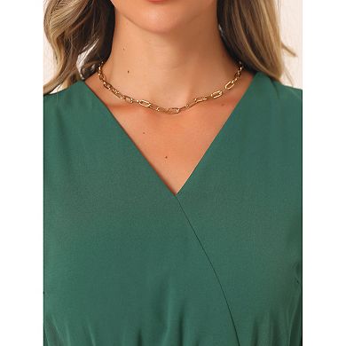 Flowy A-Line Pleated V-neck Ruffle Chiffon Dress Sunset