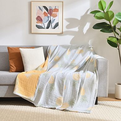Vintage Cotton Muslin Throw Blanket, Reversible