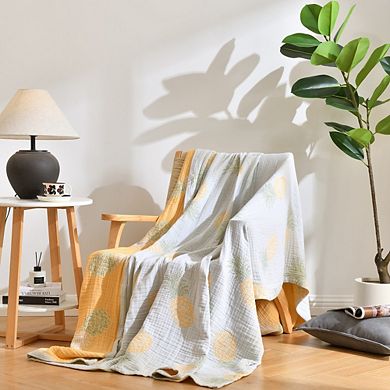 Vintage Cotton Muslin Throw Blanket, Reversible