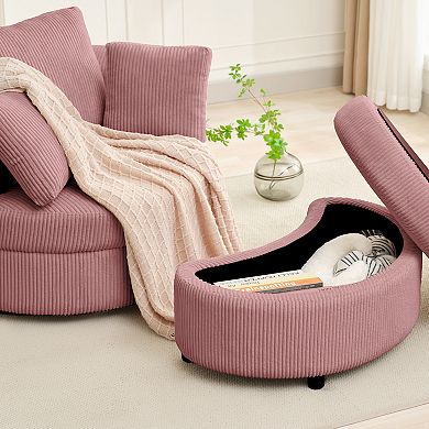SERWALL Corduroy Accent Sofa Chair Set with Matching Storage Ottoman