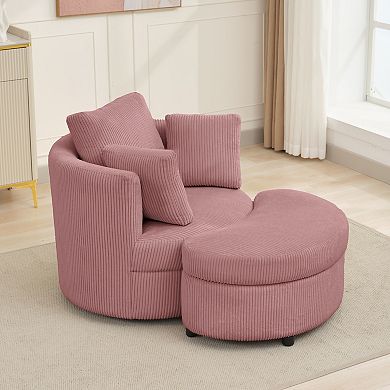 SERWALL Corduroy Accent Sofa Chair Set with Matching Storage Ottoman