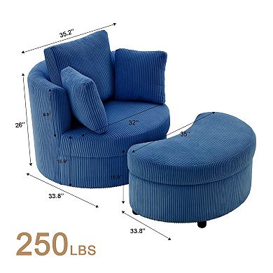 SERWALL Corduroy Accent Sofa Chair Set with Matching Storage Ottoman