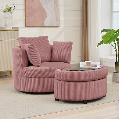 SERWALL Corduroy Accent Sofa Chair Set with Matching Storage Ottoman