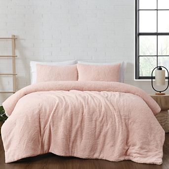 Brooklyn Loom Marshmallow Sherpa Blush Comforter Set