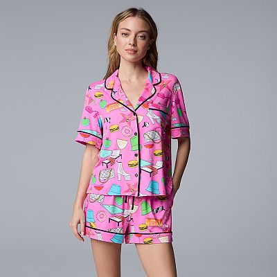 Women's Short Sleeve Pajama Set - Cartoon Print Top & Capri Pants, Plaid Elk Pattern, Soft Polyester